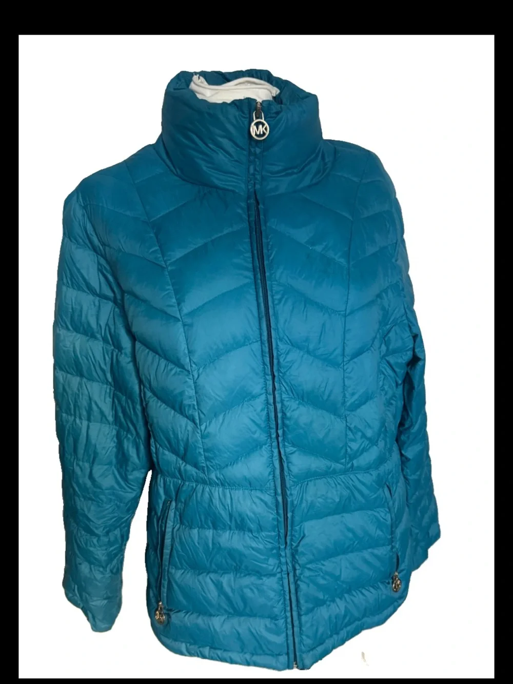 Michael Kors Teal Quilted Packable Down Puffer Hooded Jacket  Size XL